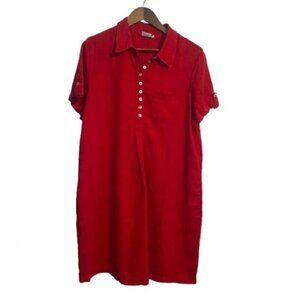 Vintage Match Red Linen Button Up Shirt Dress Size 14